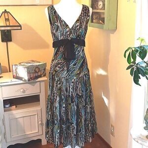 Connected Apparel Brown and Blue Patterned Dress